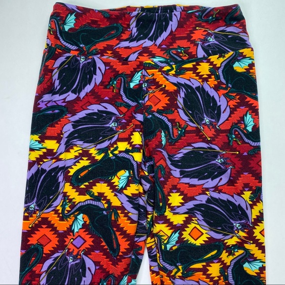 LuLaRoe Leggings Disney Maleficent Dragon OS Red - Picture 4 of 14